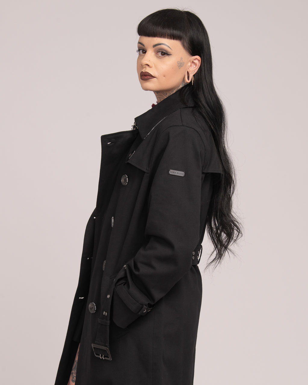 Eyelet Trench Coat - Black
