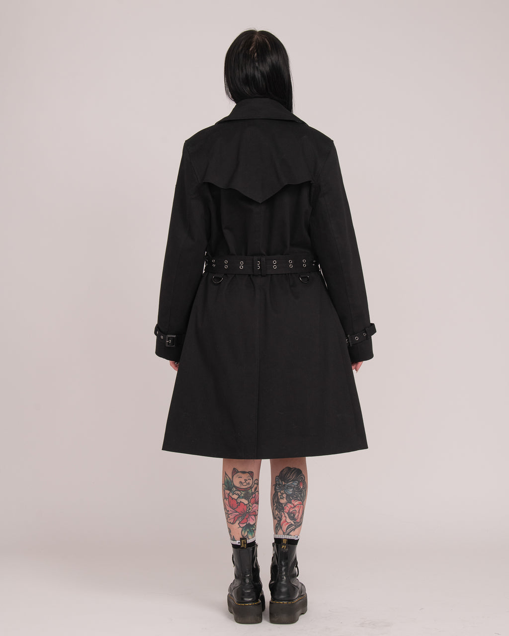 Eyelet Trench Coat - Black