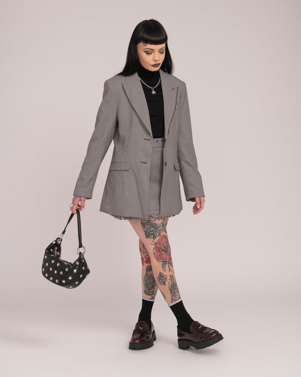Eyelet Tailored Mini Skirt - Houndstooth
