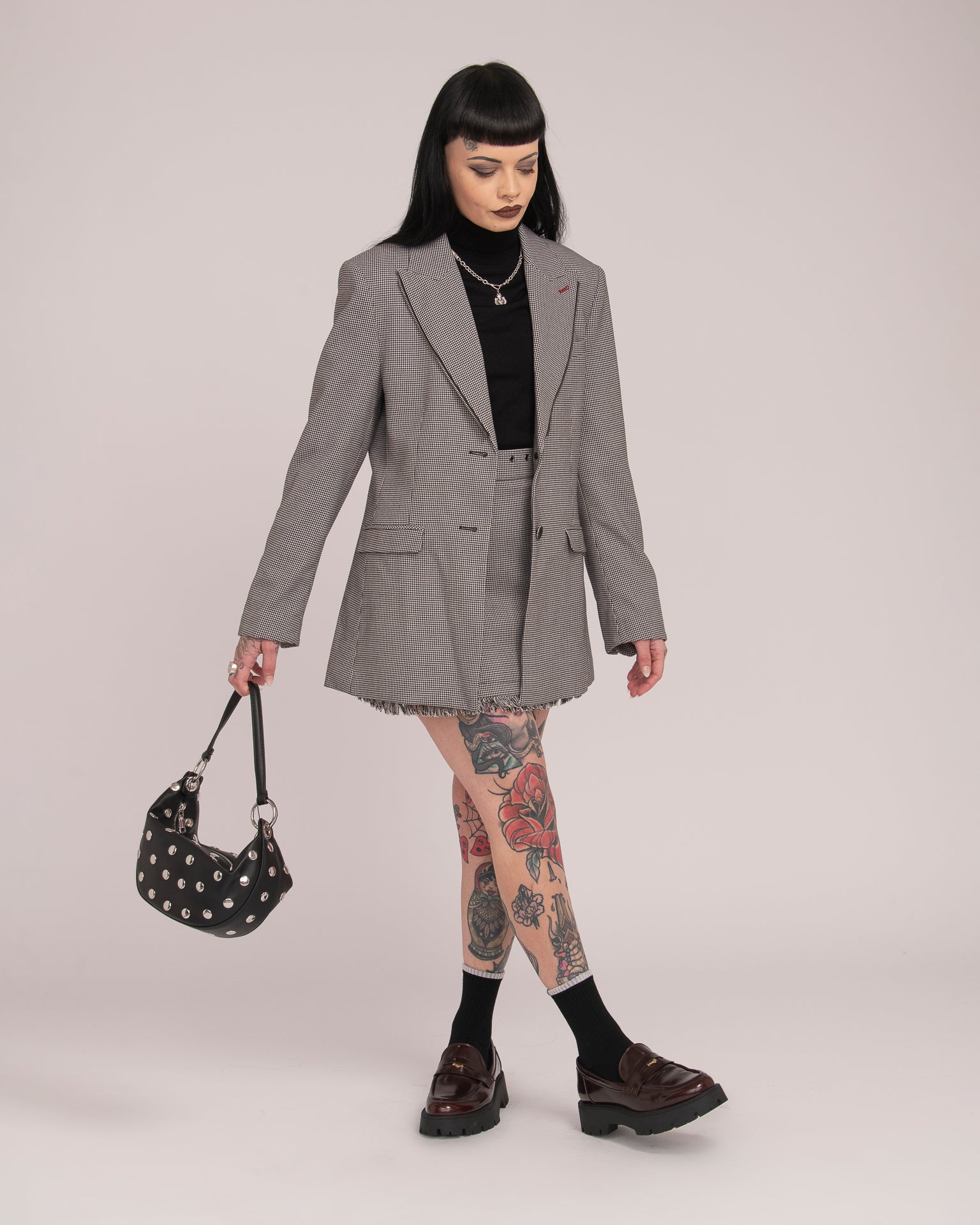 Eyelet Tailored Mini Skirt - Houndstooth
