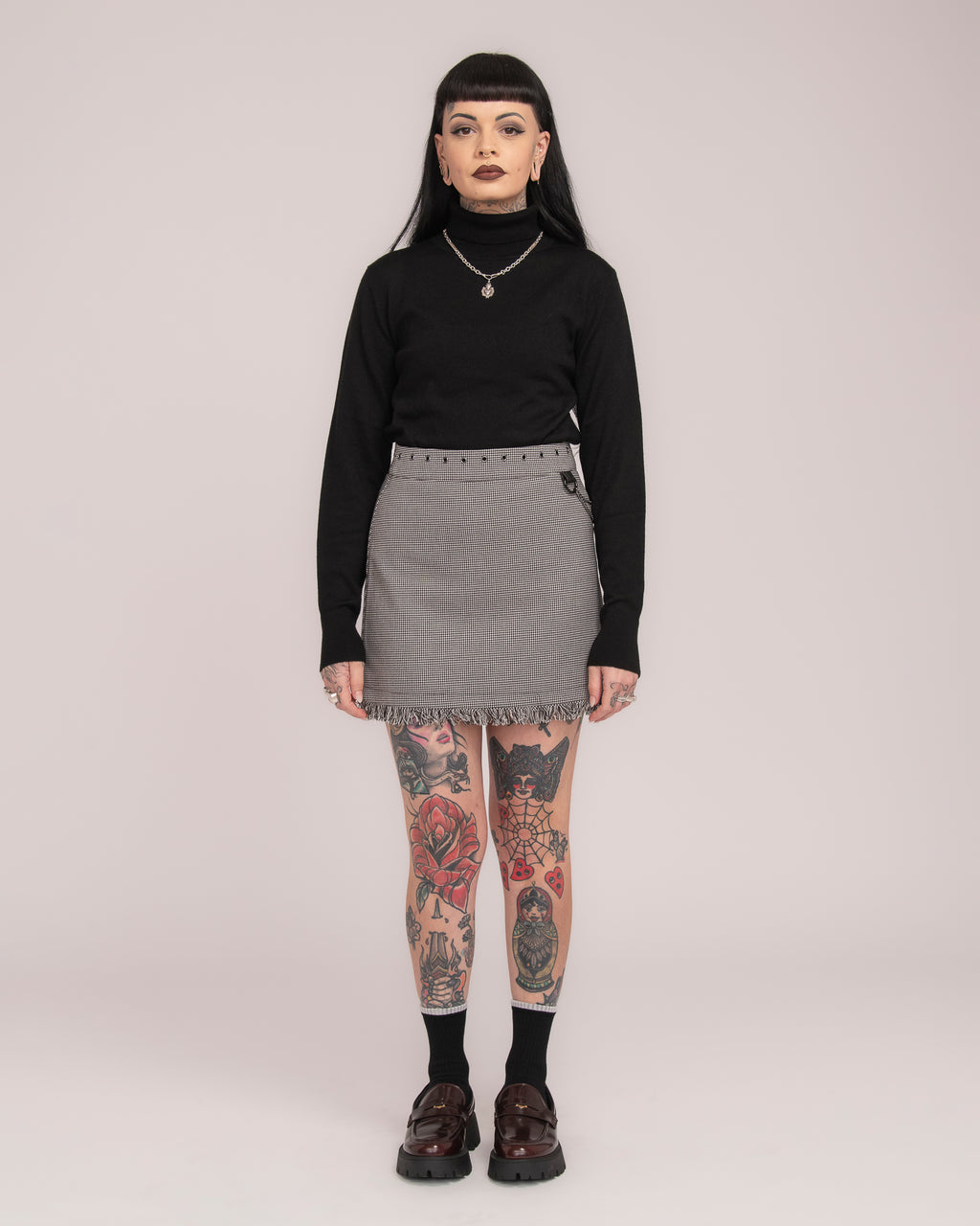 Eyelet Tailored Mini Skirt - Houndstooth