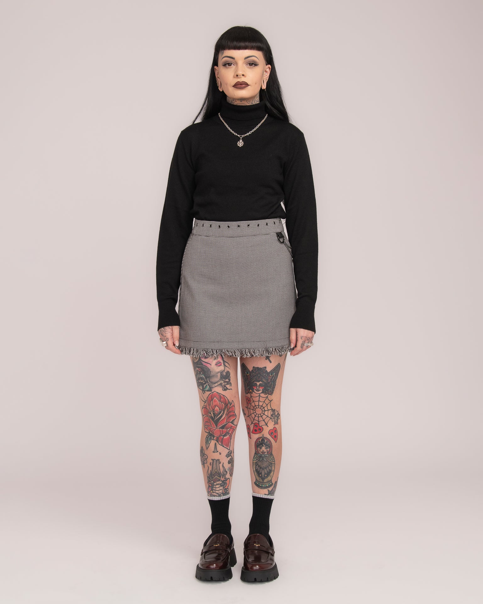 Eyelet Tailored Mini Skirt - Houndstooth
