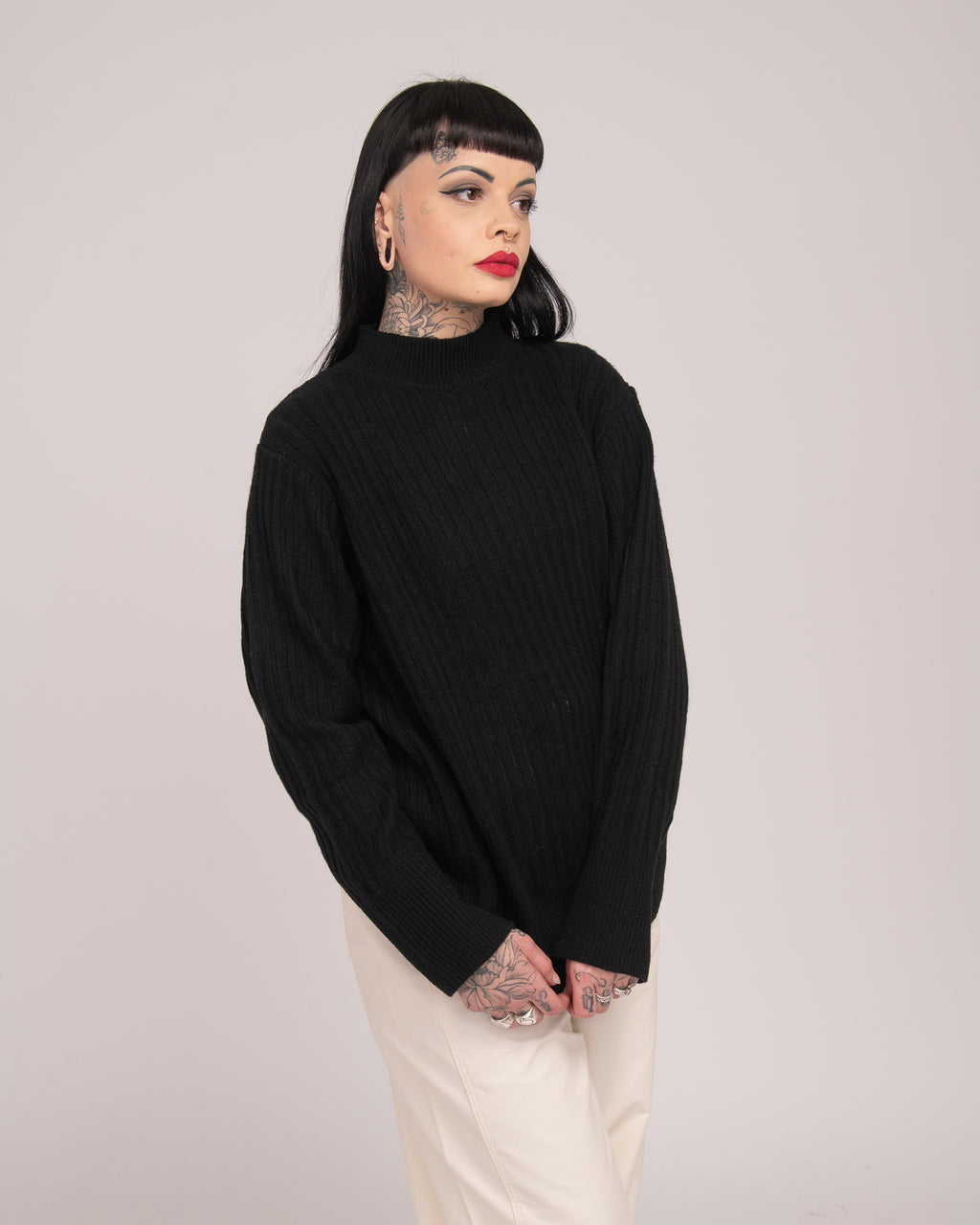 High Neck Rib Knit - Black