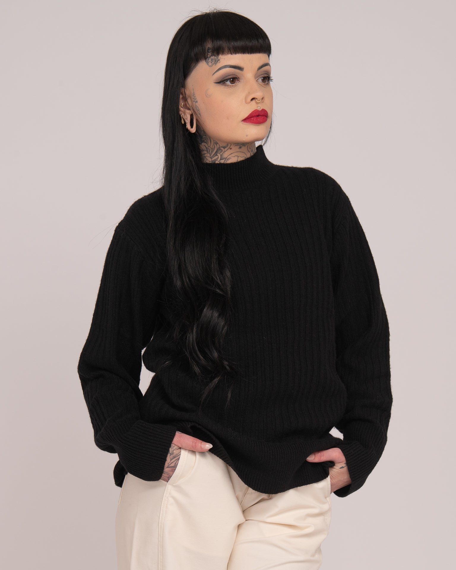 High Neck Rib Knit - Black