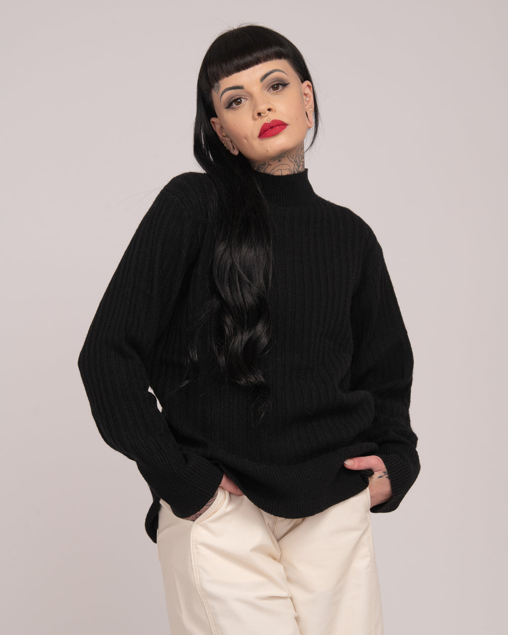 High Neck Rib Knit - Black