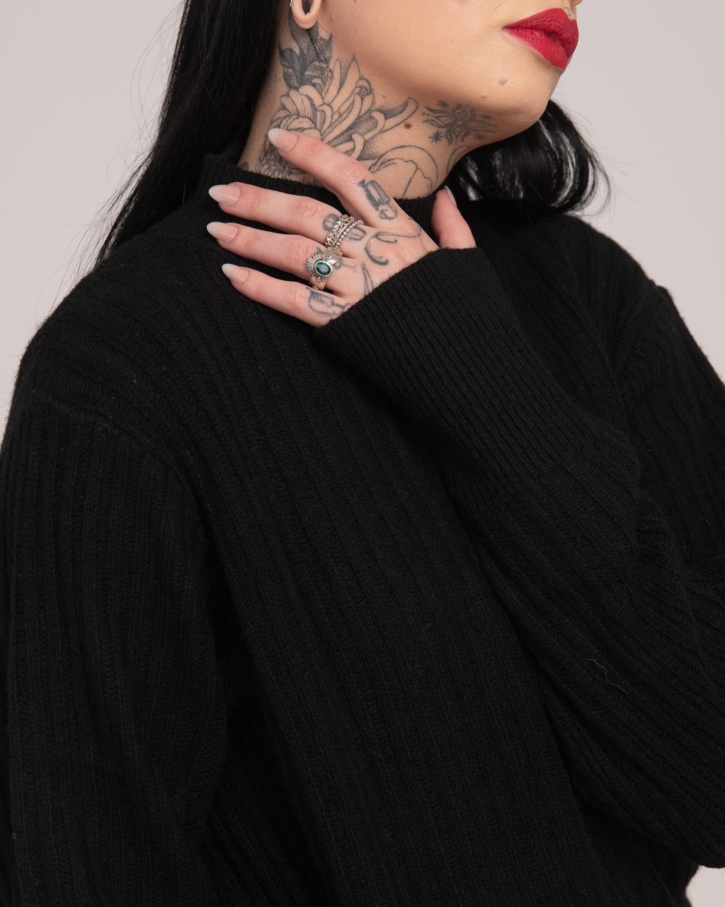 High Neck Rib Knit - Black