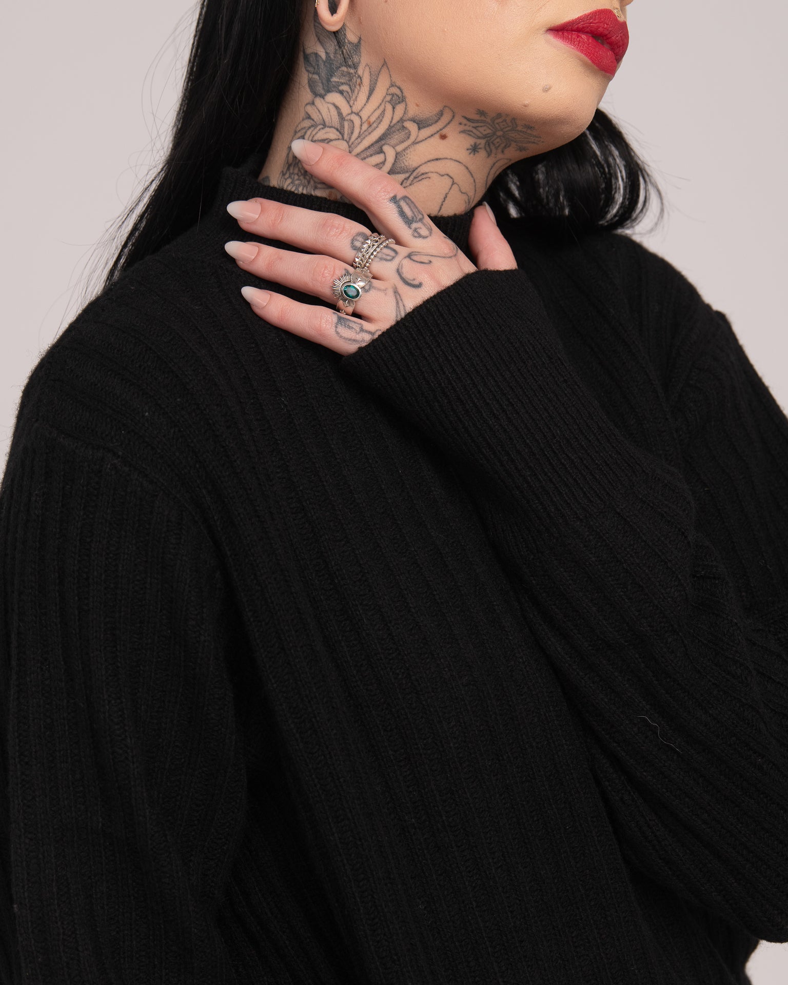 High Neck Rib Knit - Black