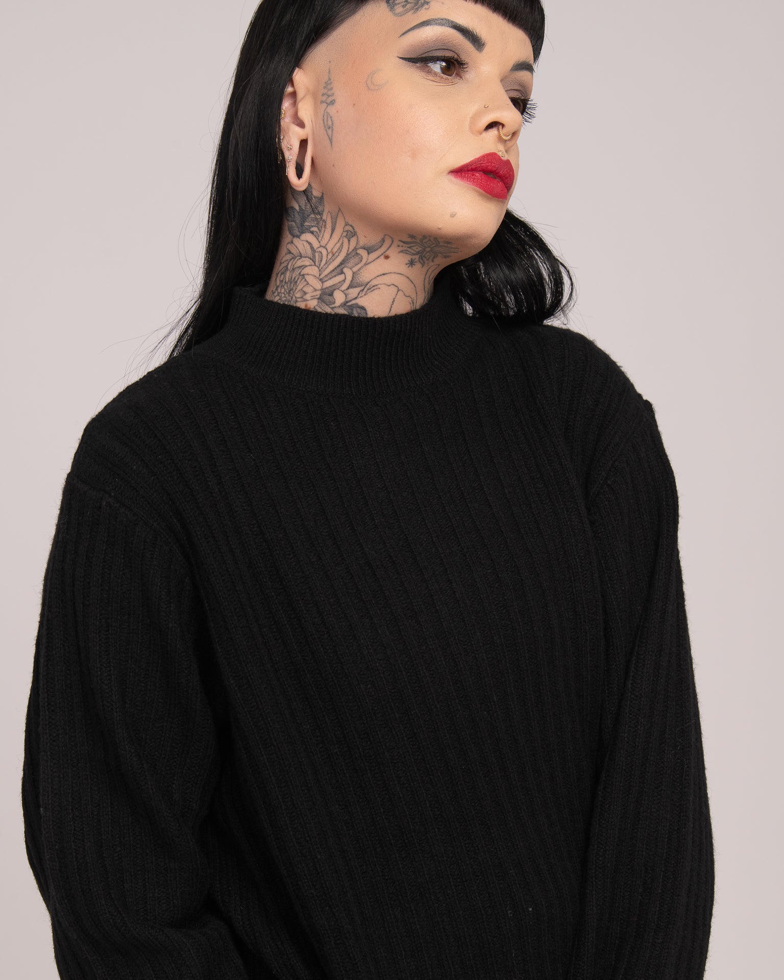 High Neck Rib Knit - Black