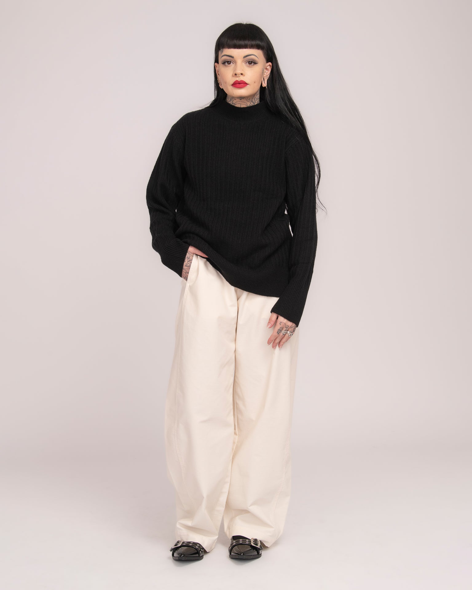 High Neck Rib Knit - Black