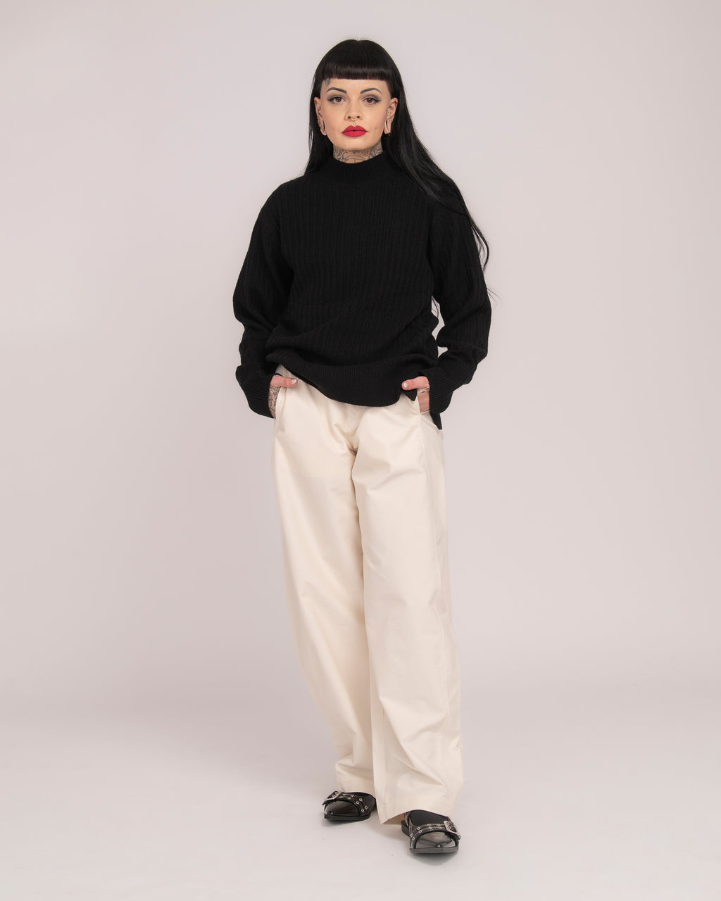 High Neck Rib Knit - Black