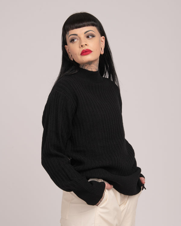 High Neck Rib Knit - Black