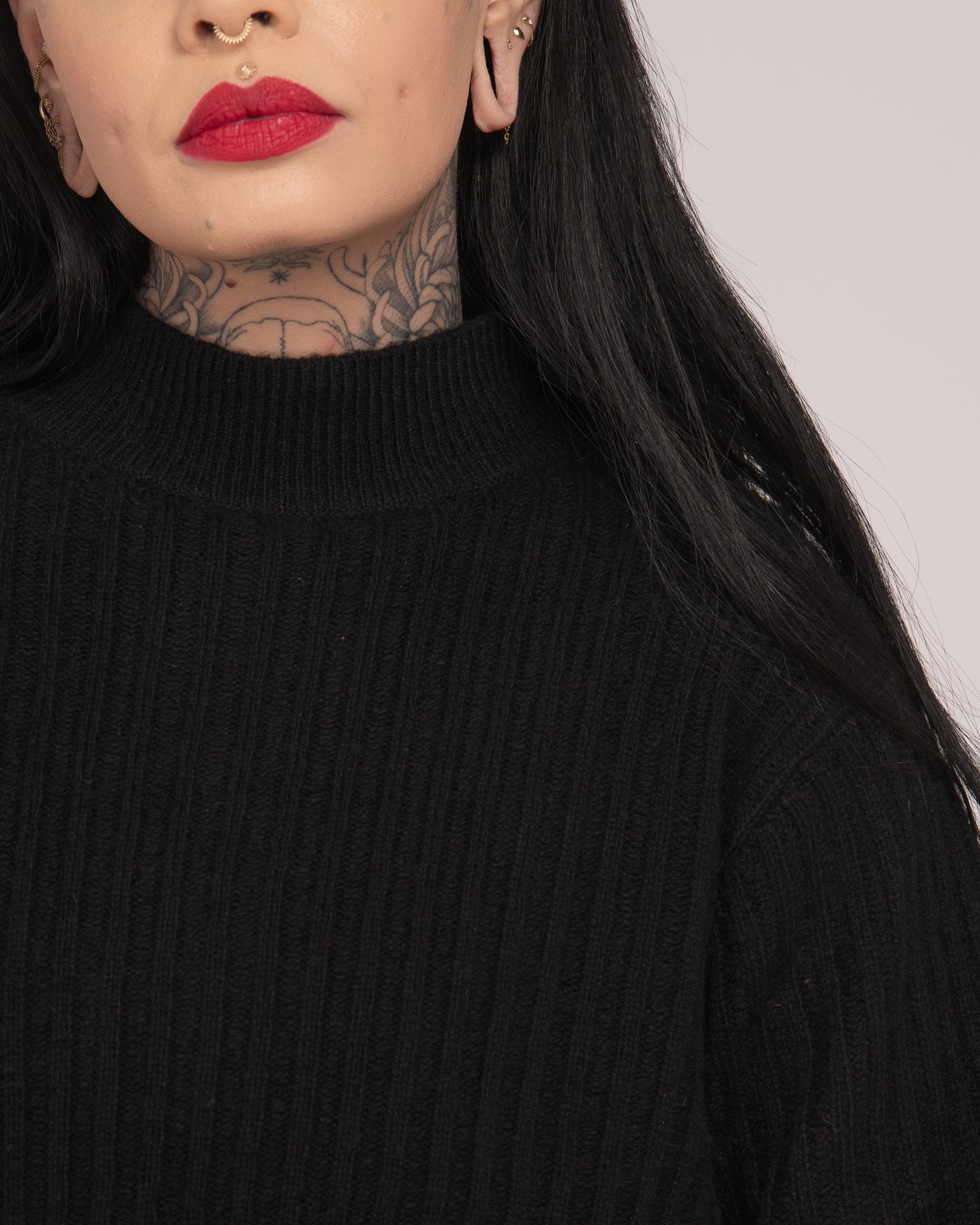 High Neck Rib Knit - Black