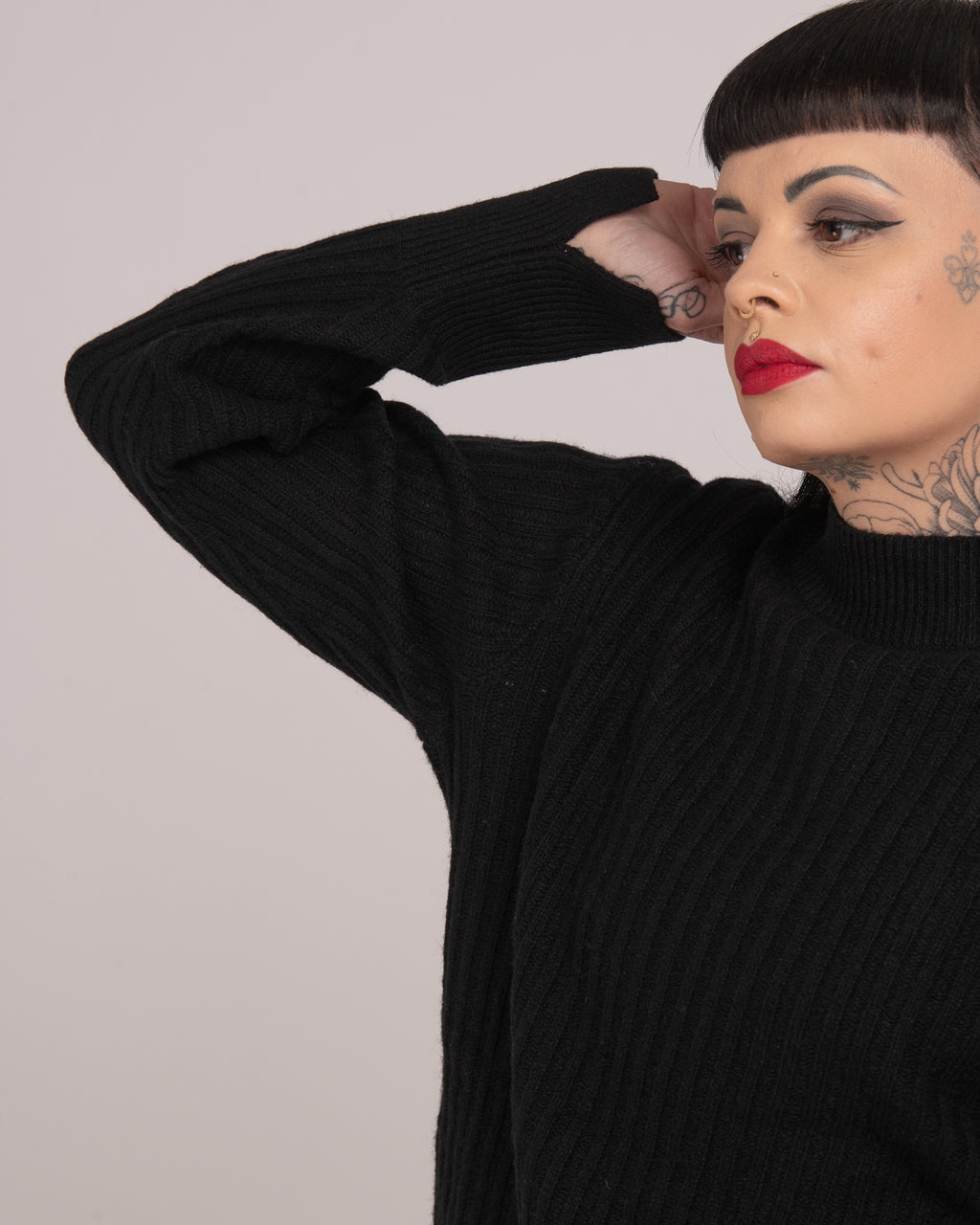 High Neck Rib Knit - Black