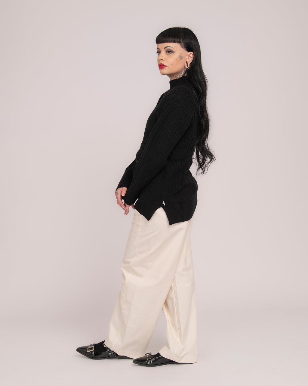 High Neck Rib Knit - Black