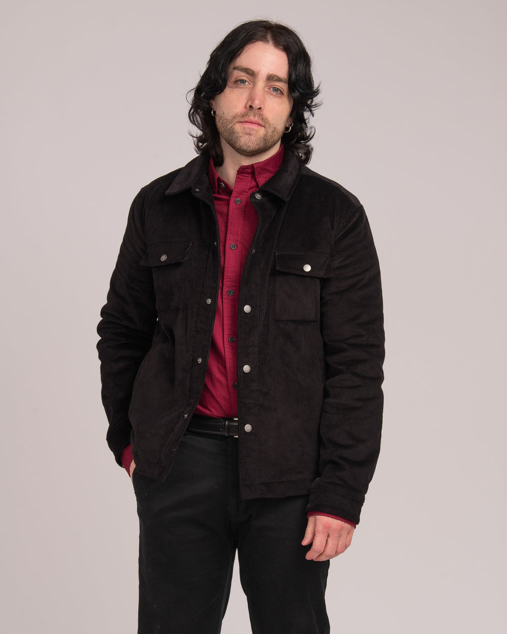 Unisex Cord Shacket - Black