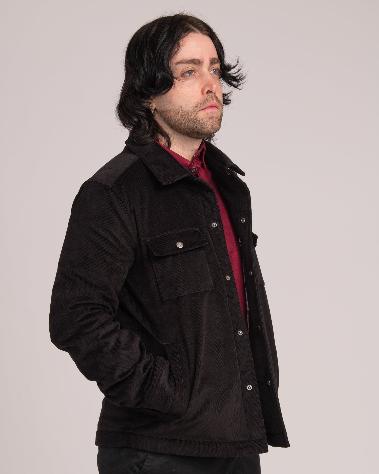 Unisex Cord Shacket - Black