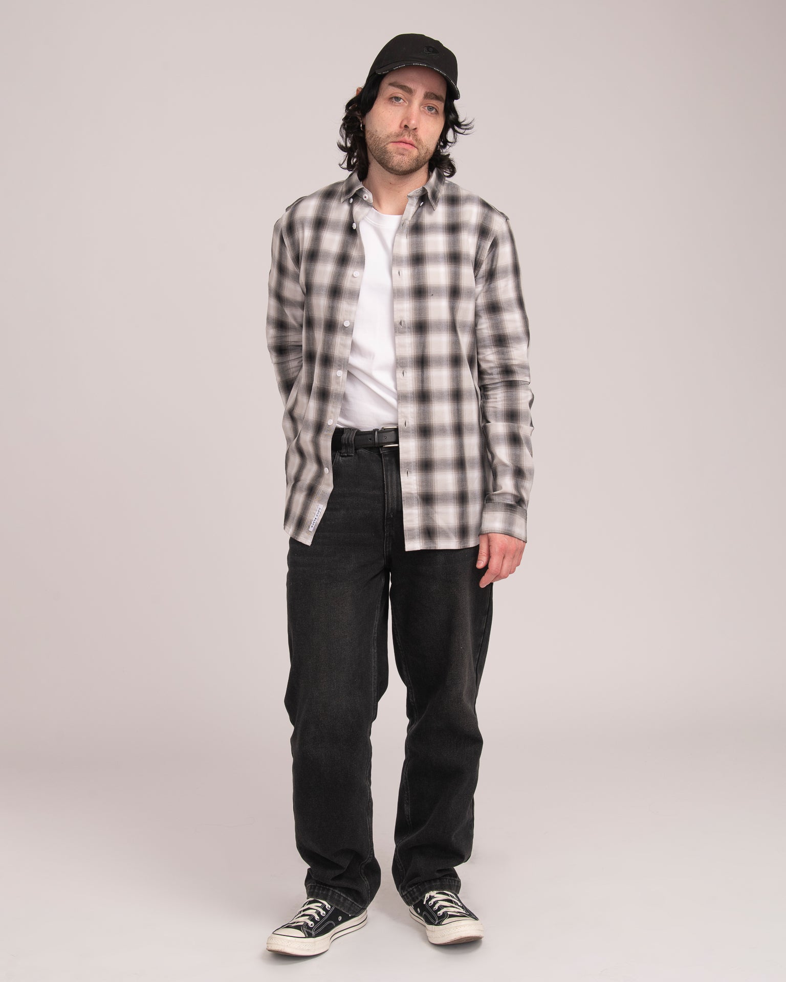 Men's Casual Check Shirt - Black/White