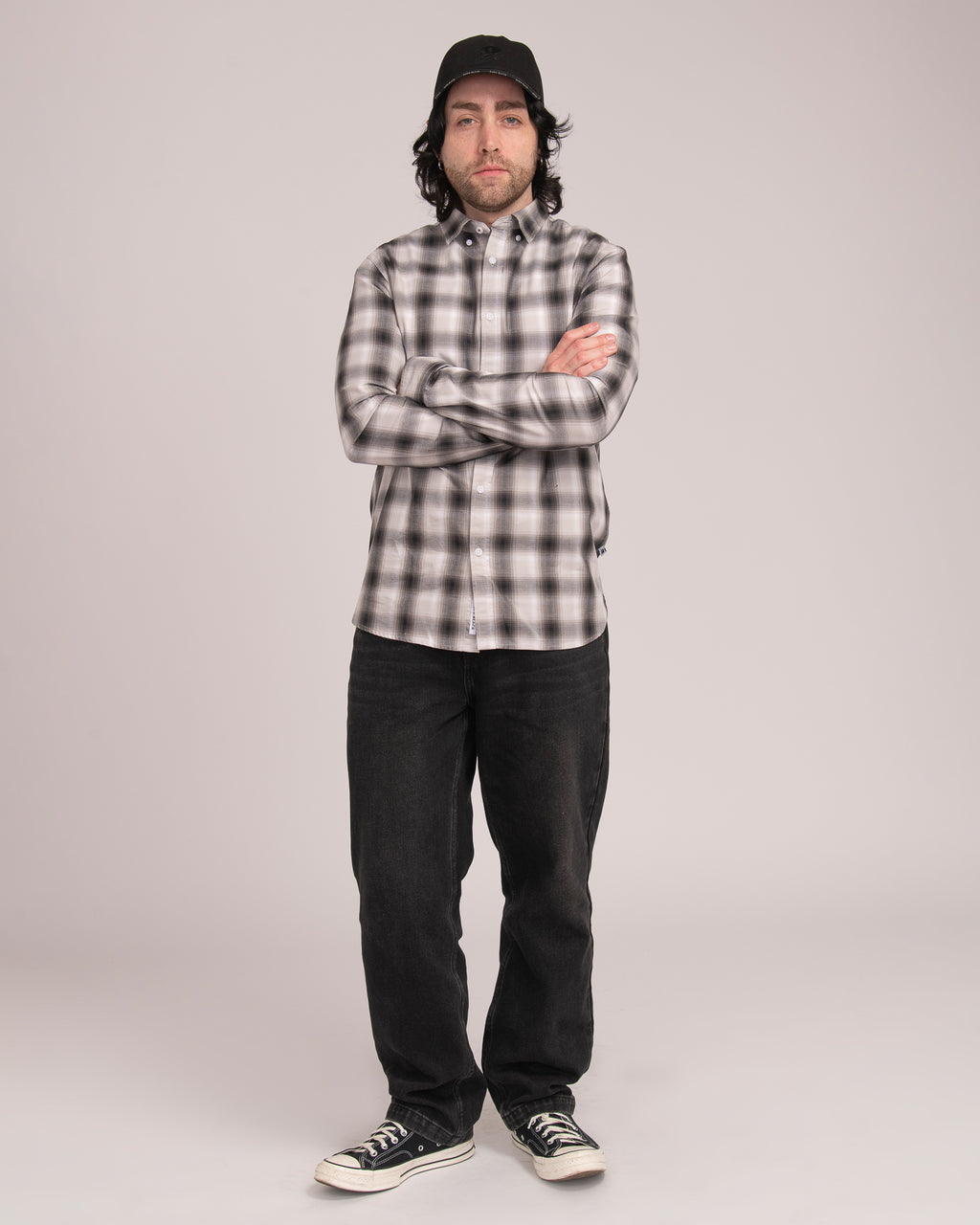 Men's Casual Check Shirt - Black/White