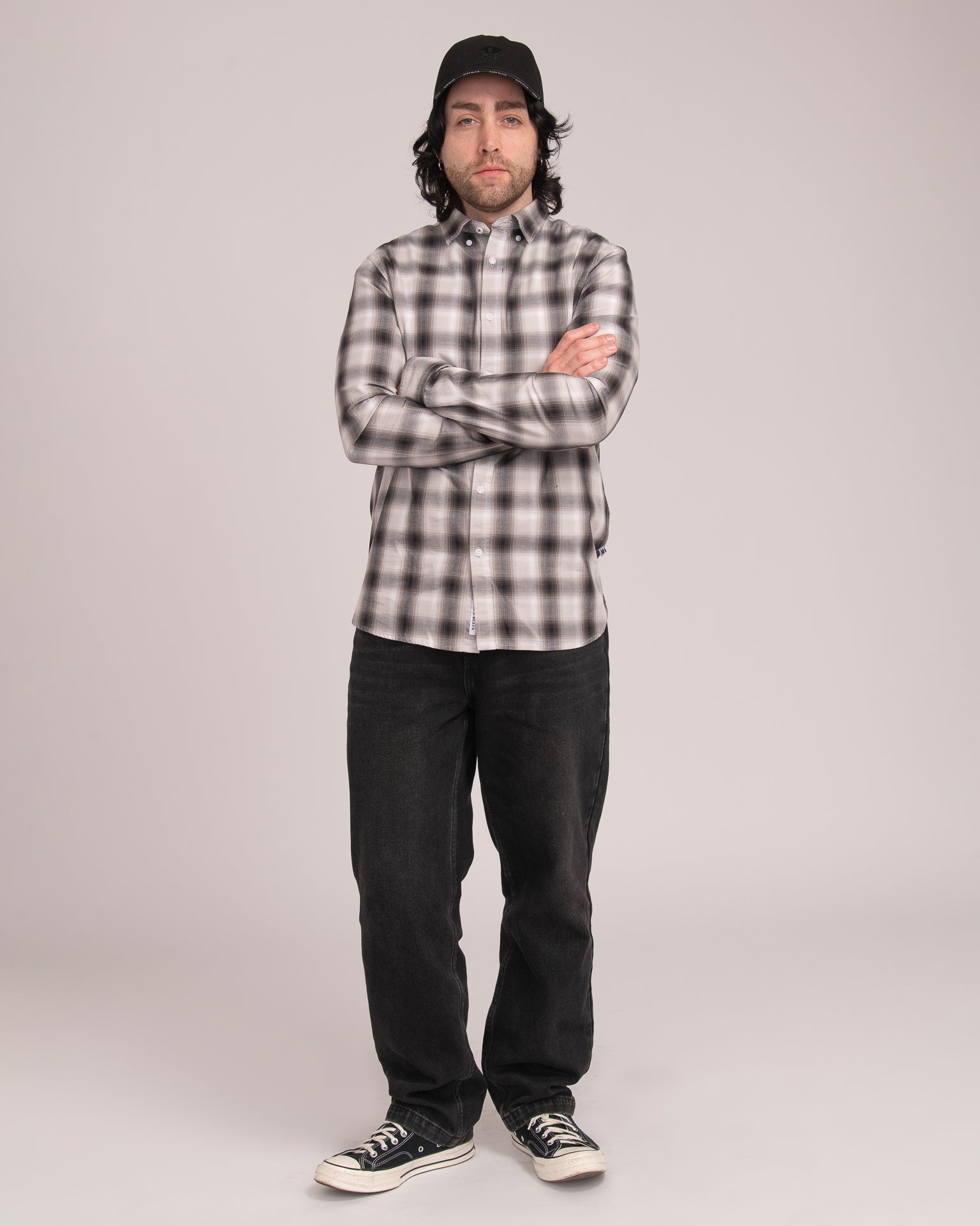 Men's Casual Check Shirt - Black/White