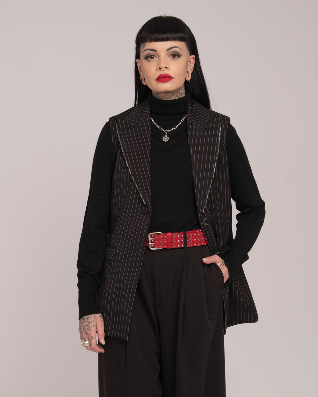 Pin Stripe Vest - Black/White