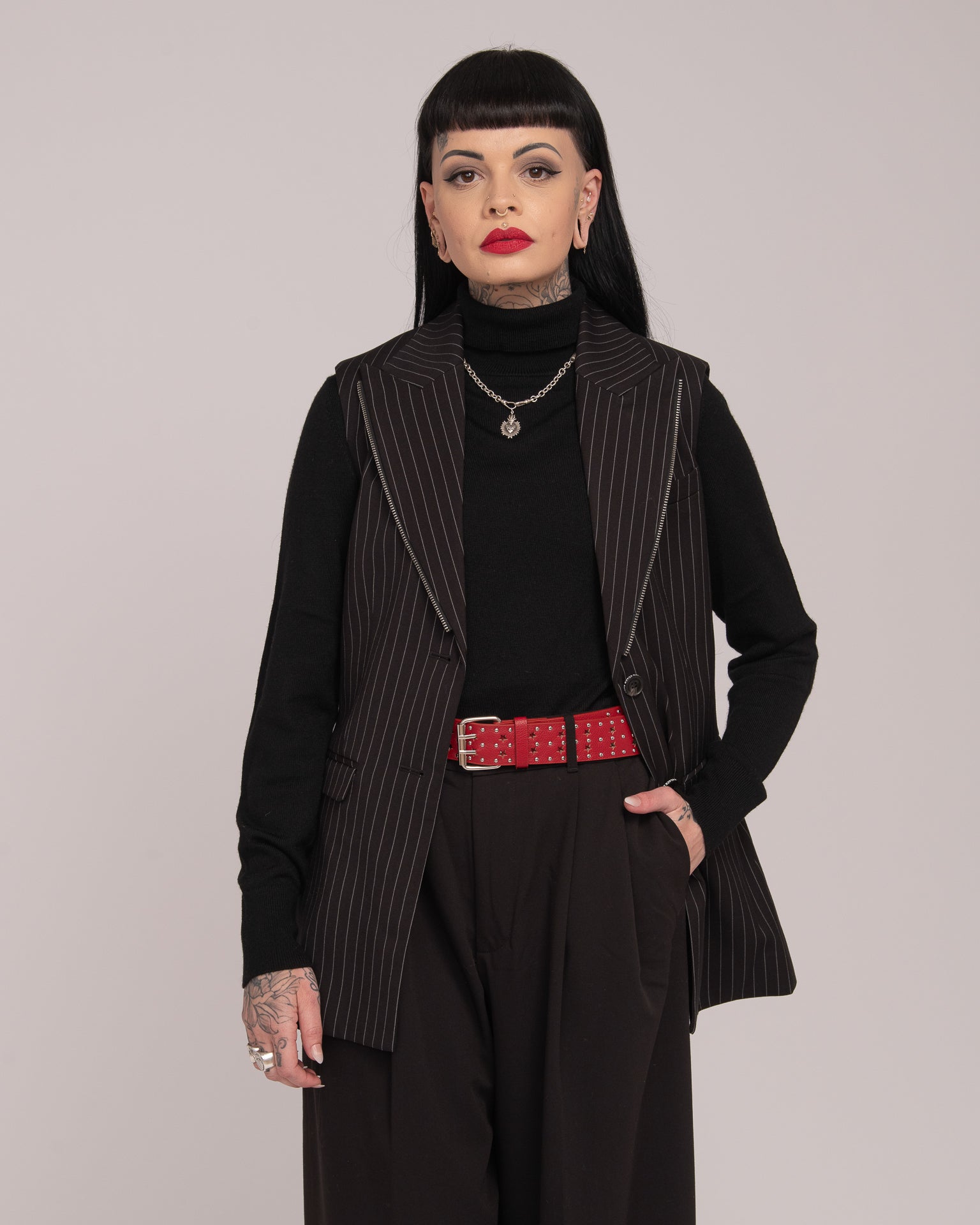 Pin Stripe Vest - Black/White