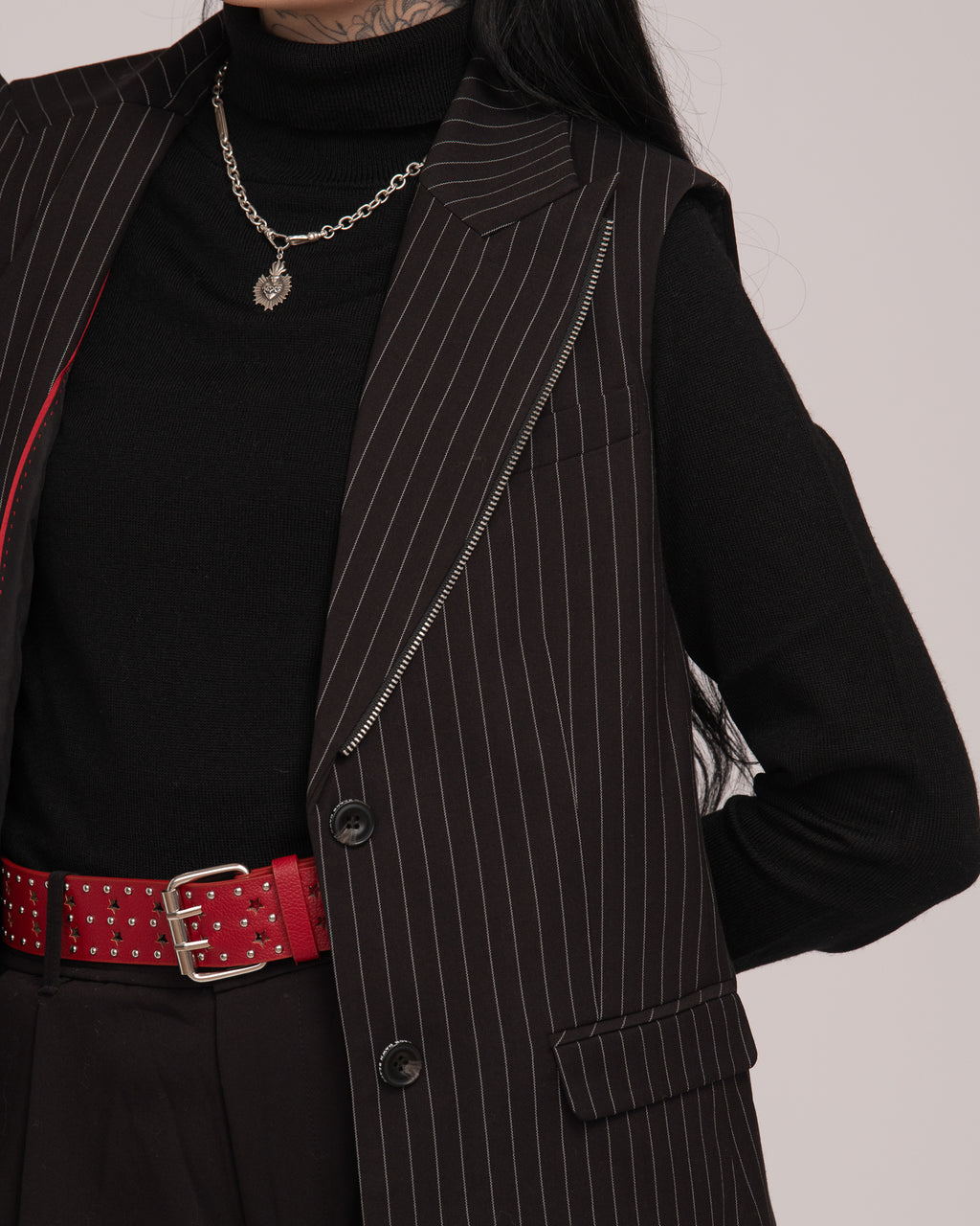 Pin Stripe Vest - Black/White