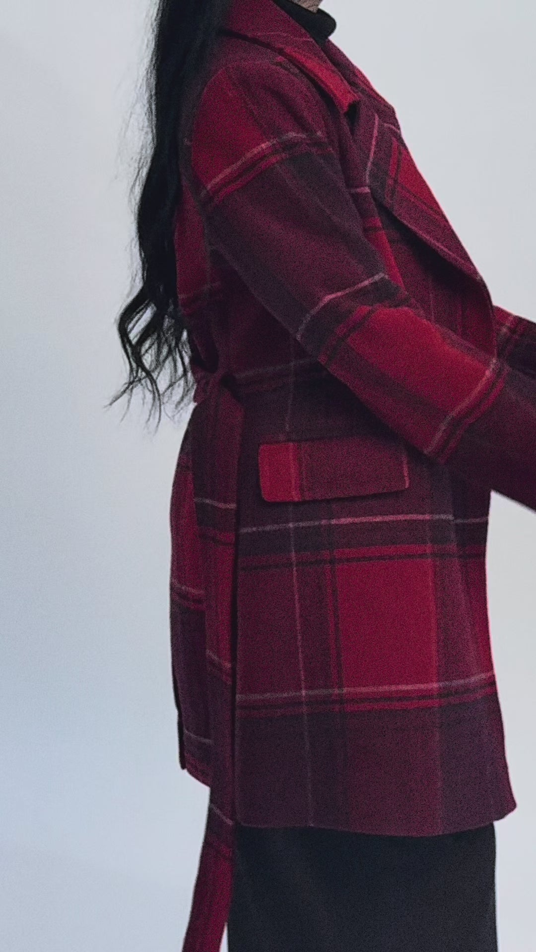 Double-Breasted Tartan Wool Coat - Merlot