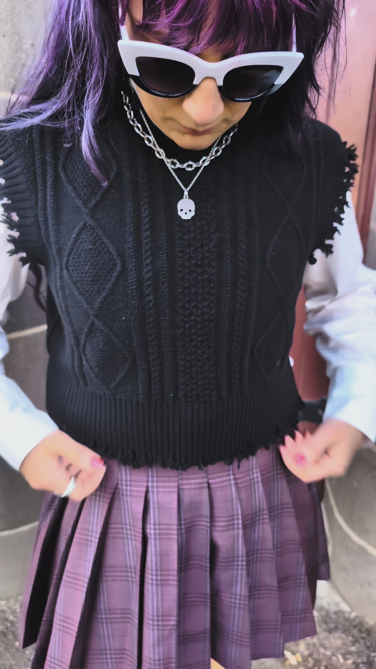 Wool Tartan Pleated Mini Skirt - Wine