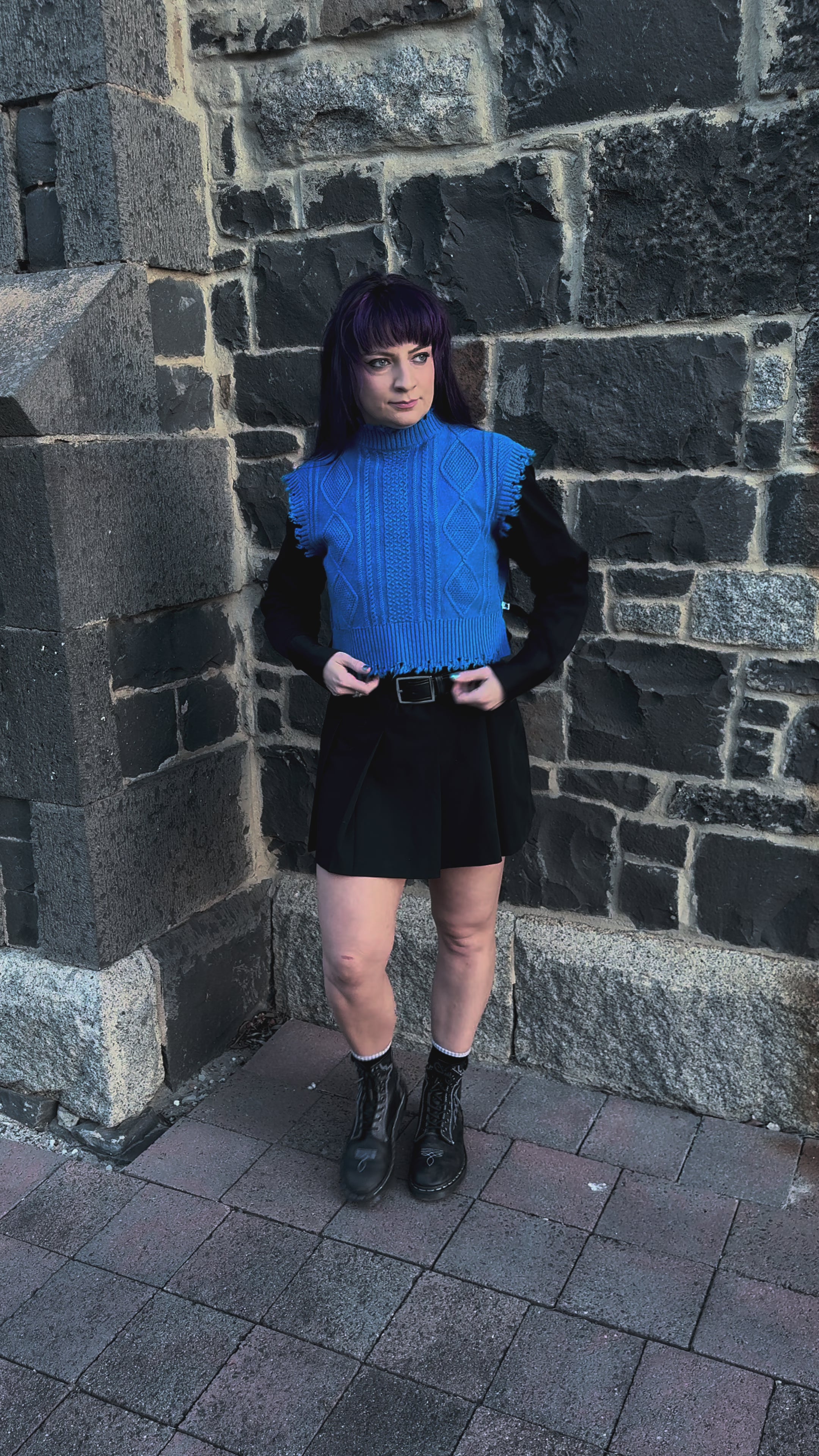 Cropped Cable Vest - Bold Blue
