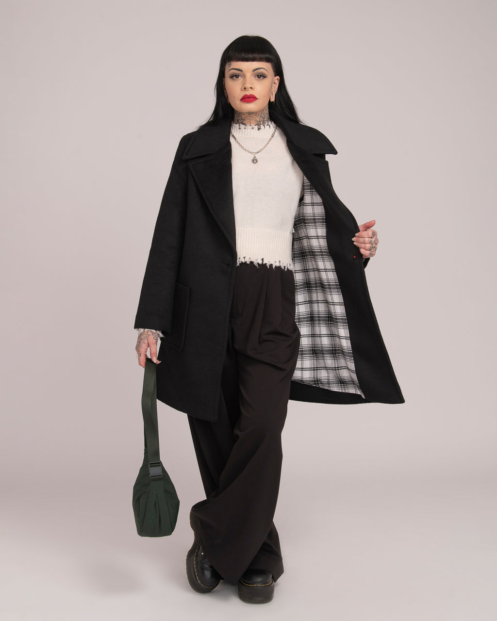 Single-Breasted Black Wool Coat - Black