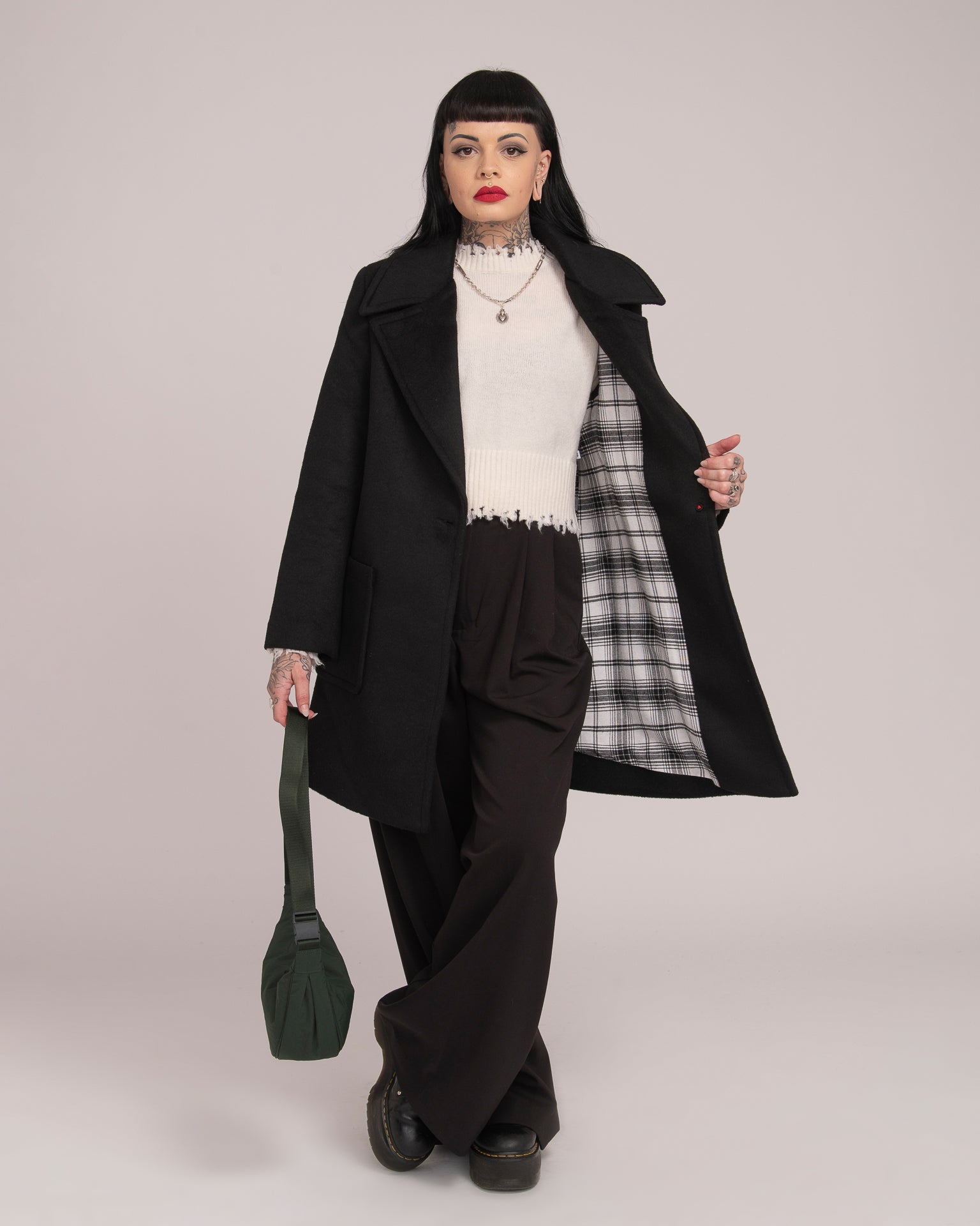 Single-Breasted Black Wool Coat - Black