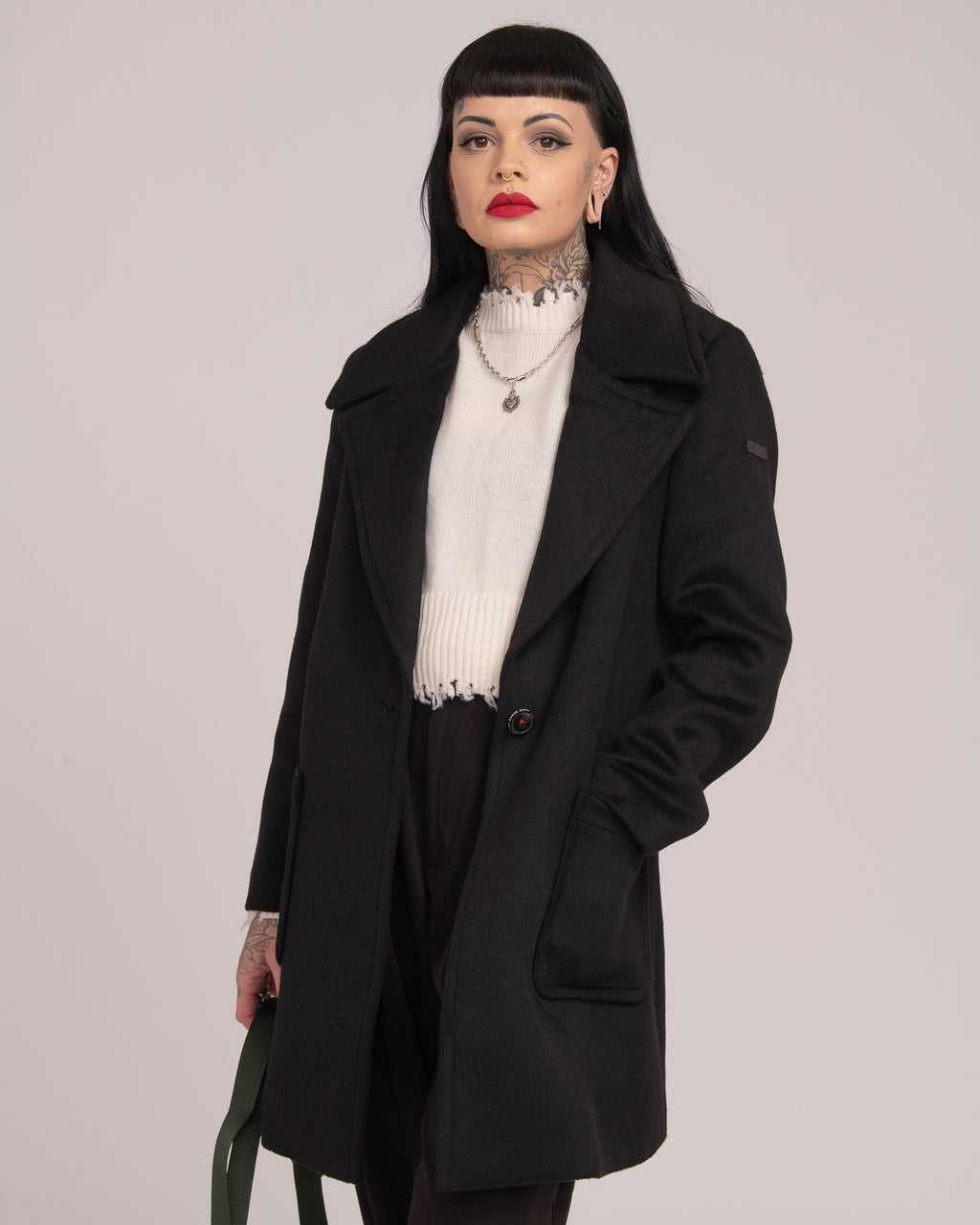 Single-Breasted Black Wool Coat - Black