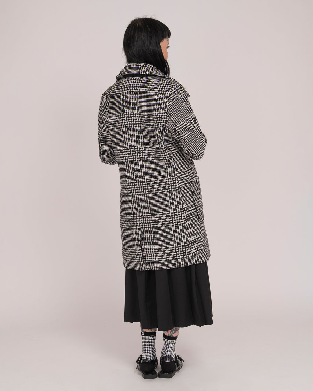 Single-Breasted Wool Coat - Houndstooth