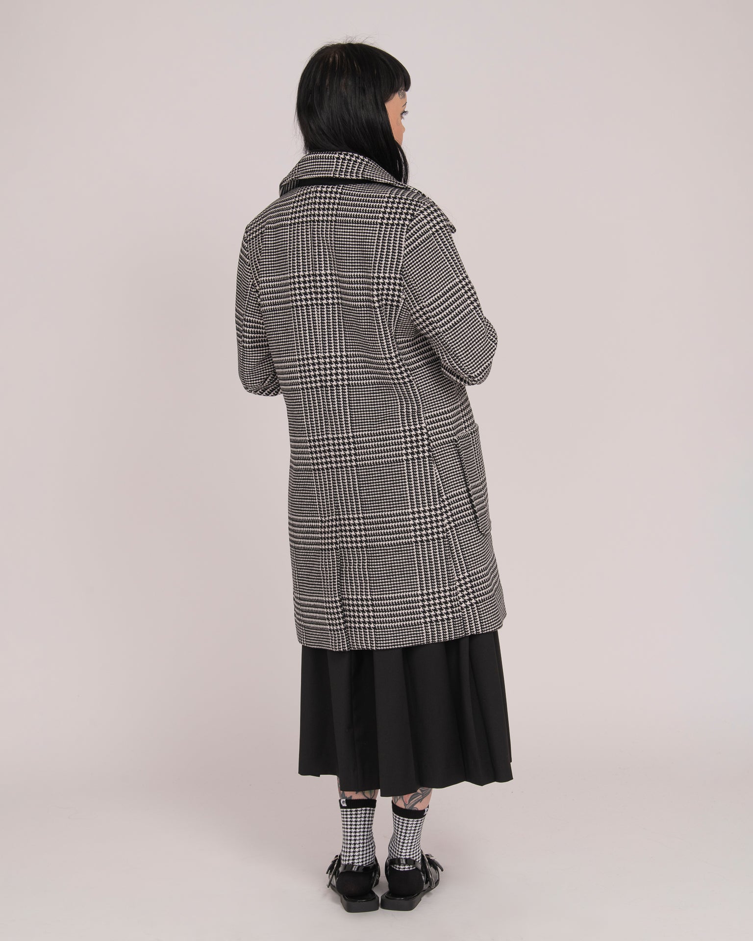 Single-Breasted Wool Coat - Houndstooth