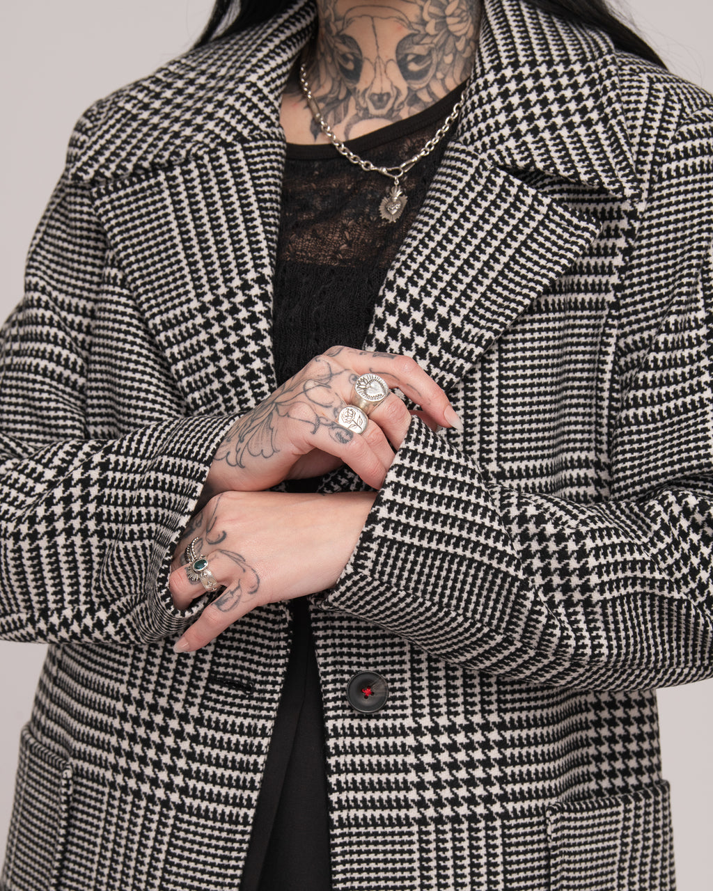 Single-Breasted Wool Coat - Houndstooth