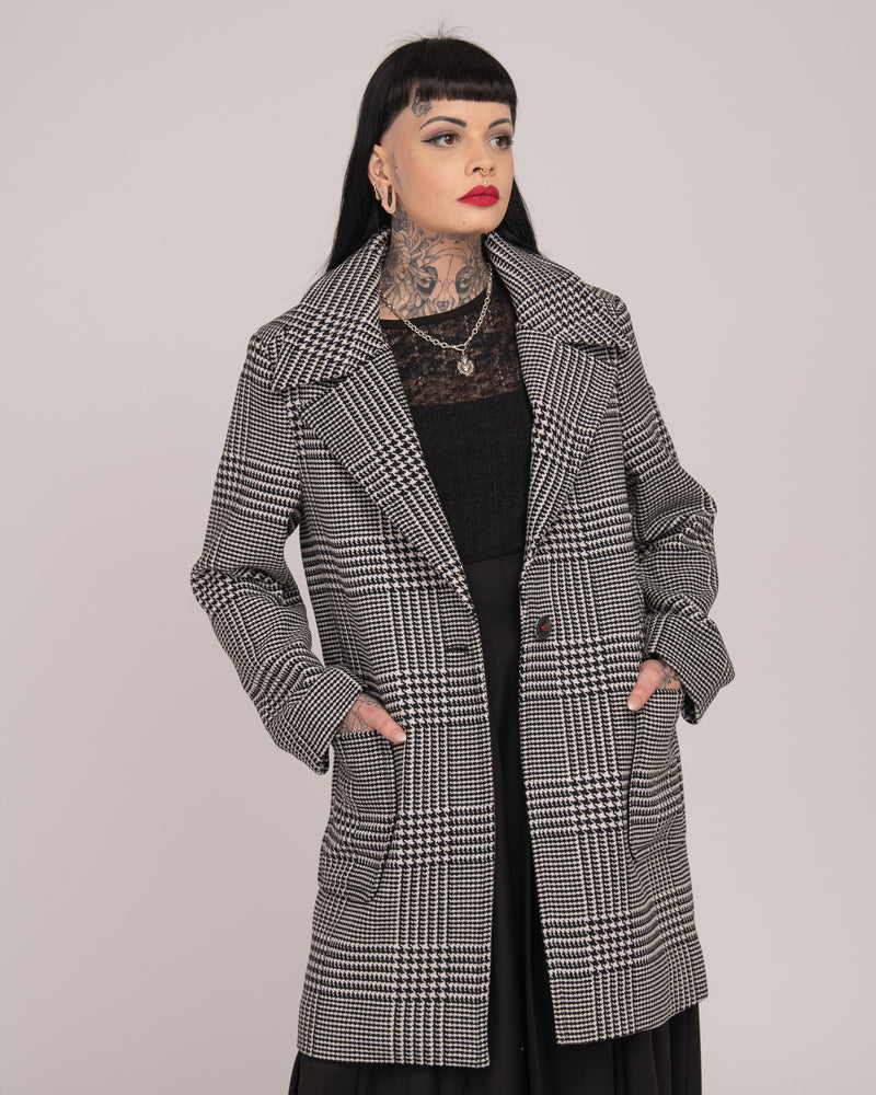 Single-Breasted Wool Coat - Houndstooth