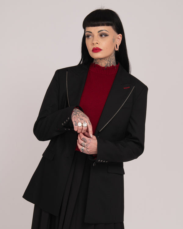 Tailored Eyelet Blazer - Black