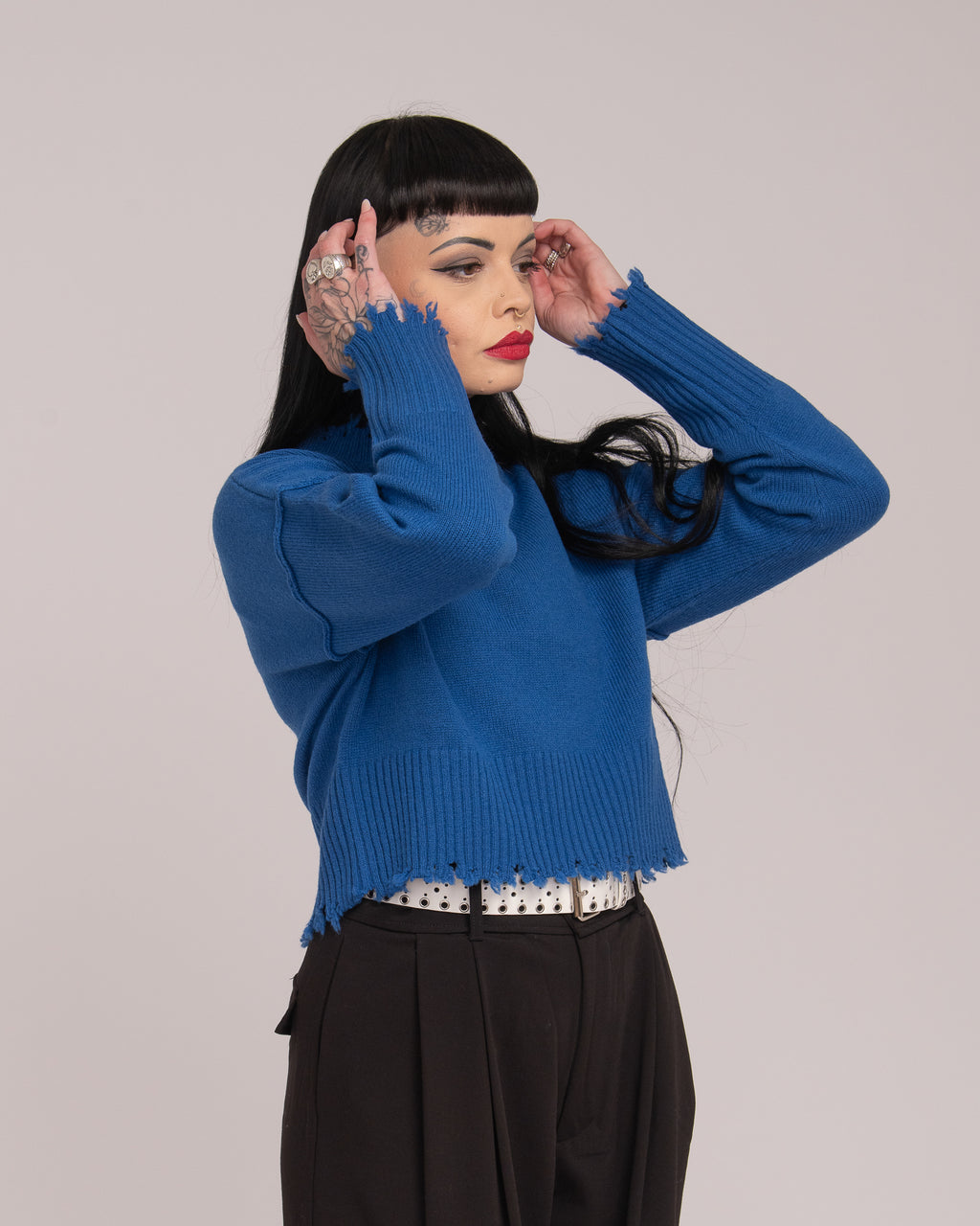 The Fractured Cropped Knit - Blue