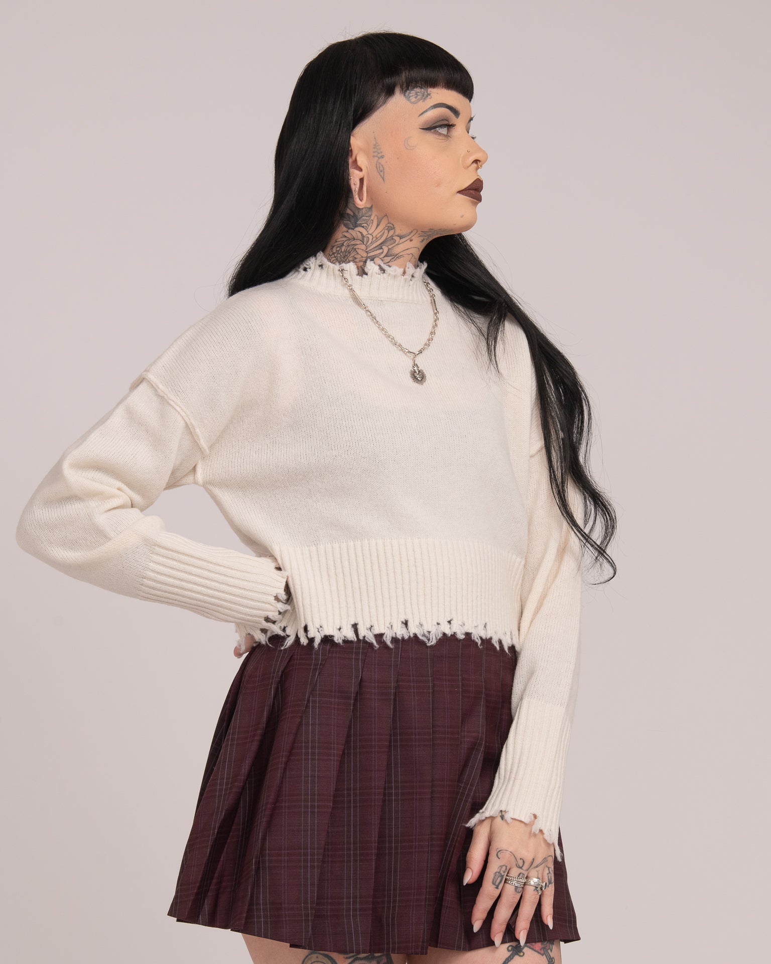 The Fractured Cropped Knit - Ecru