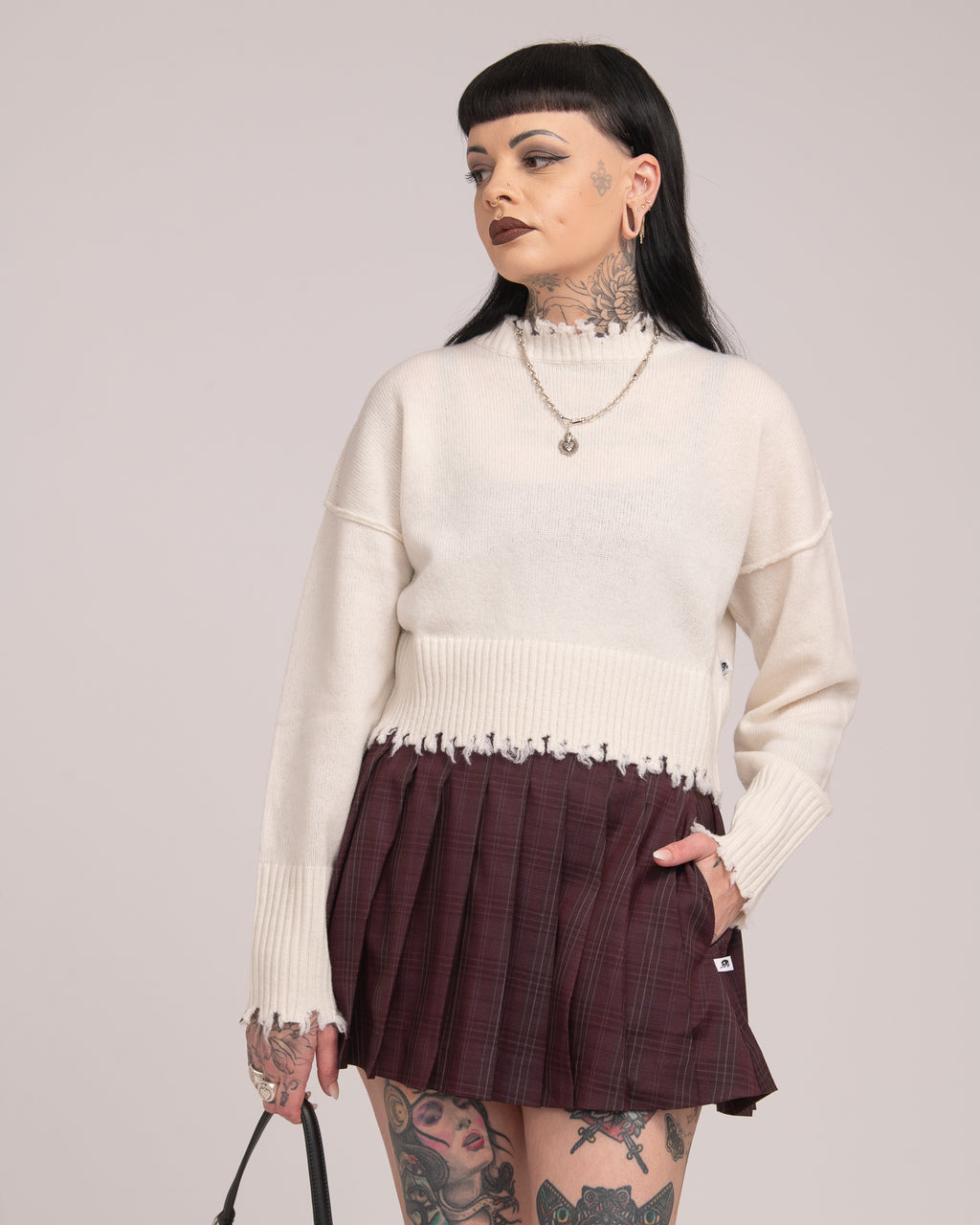 The Fractured Cropped Knit - Ecru