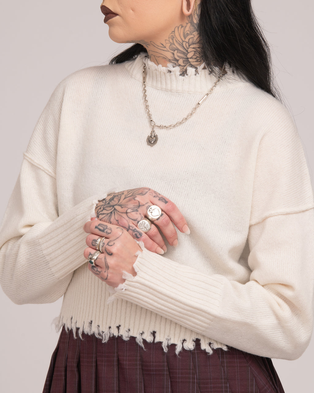 The Fractured Cropped Knit - Ecru