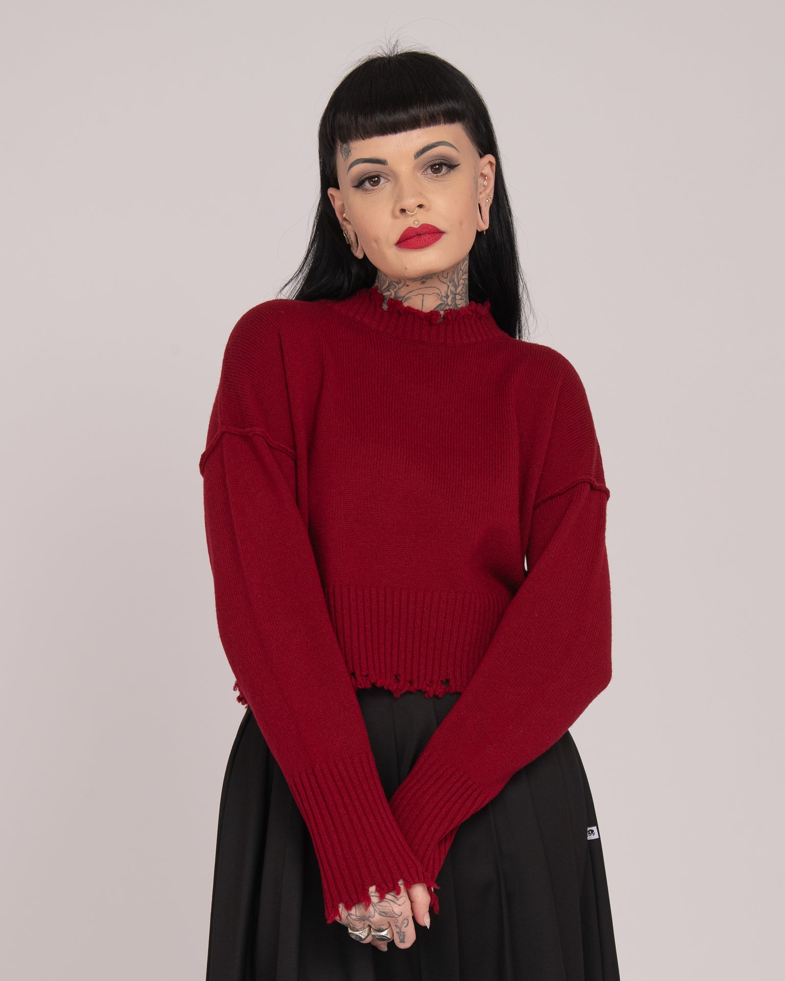 The Fractured Cropped Knit - Merlot | Dawn Black – DAWN BLACK