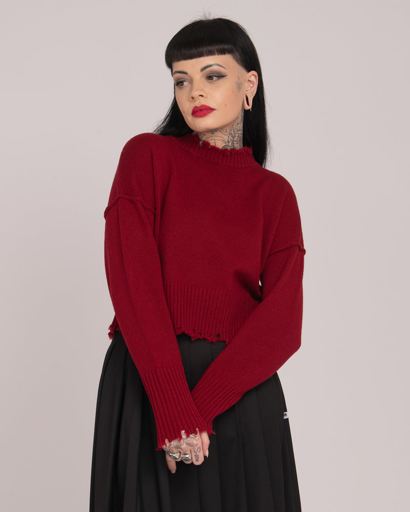 The Fractured Cropped Knit - Merlot