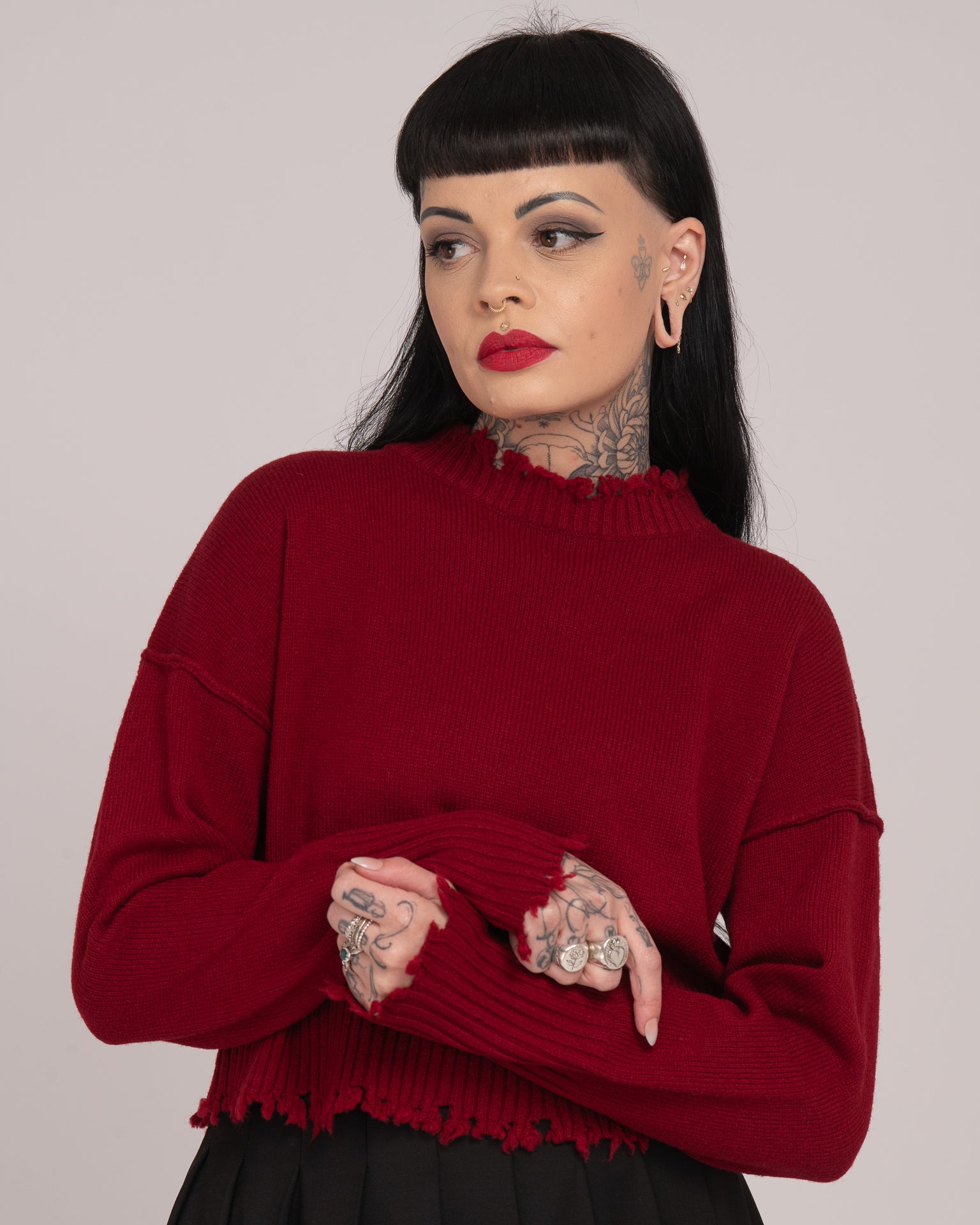 The Fractured Cropped Knit - Merlot