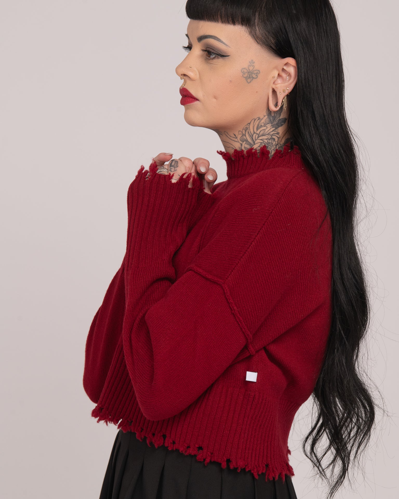 The Fractured Cropped Knit - Merlot