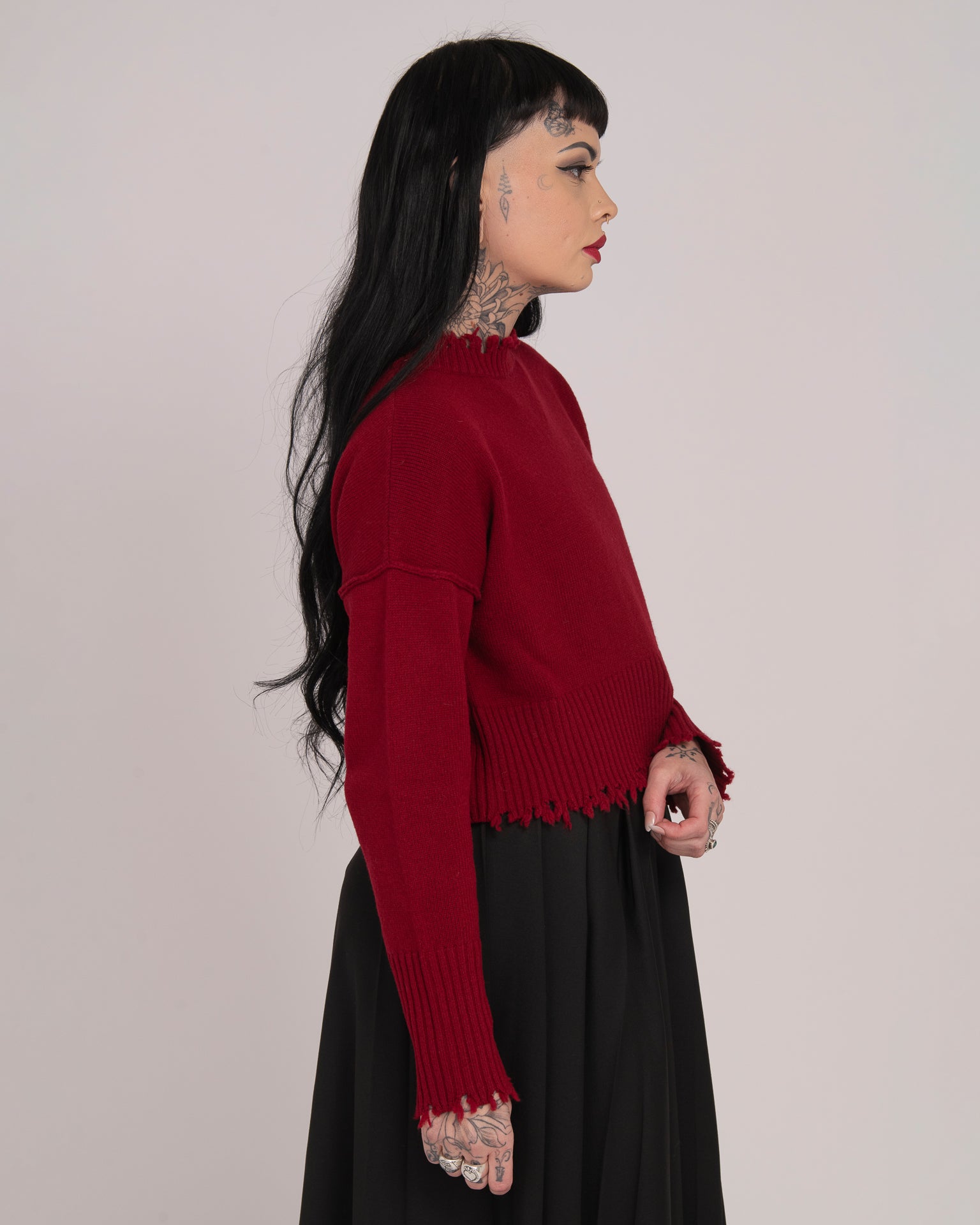 The Fractured Cropped Knit - Merlot