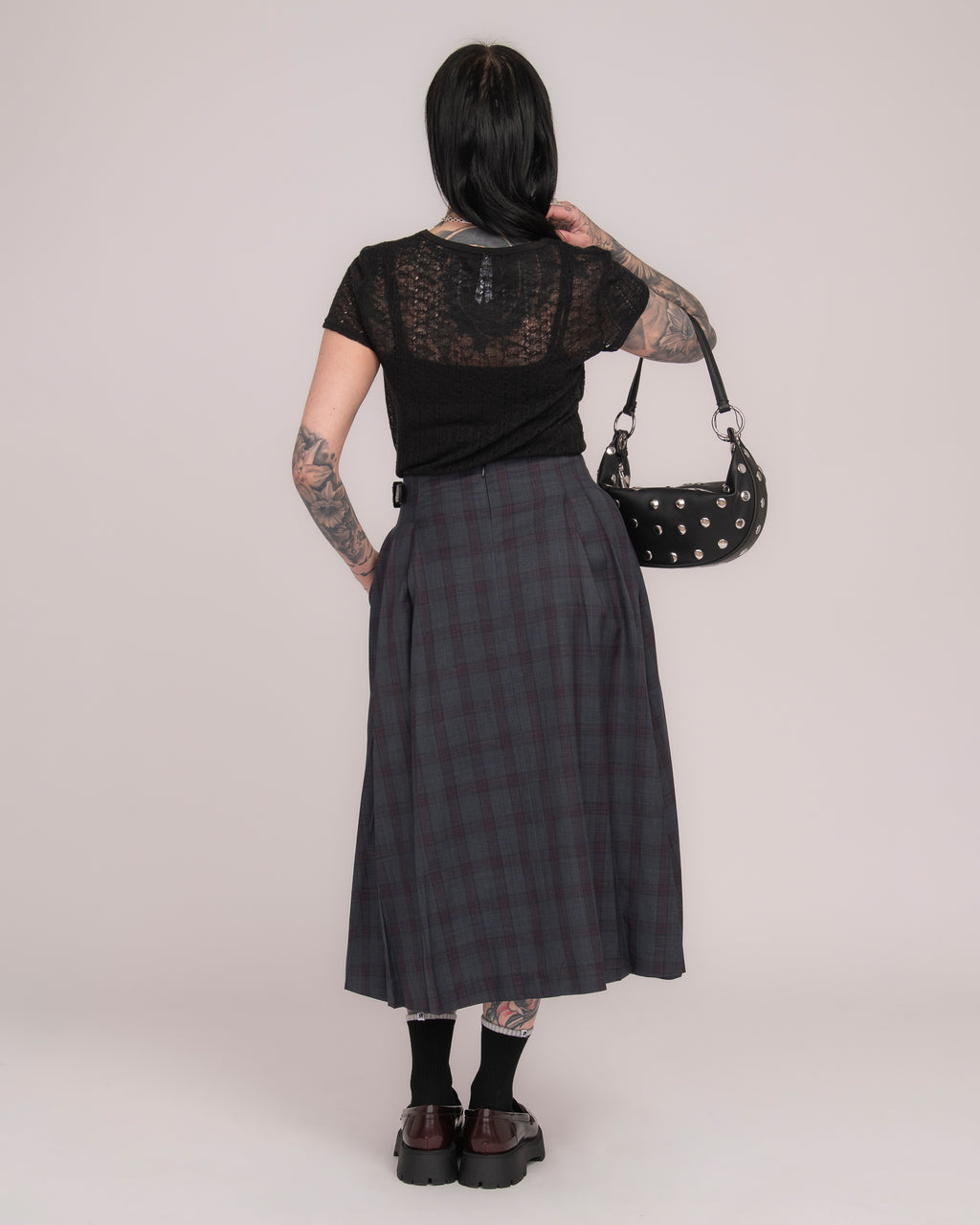 Wool Tartan Long Pleated Skirt - Forest