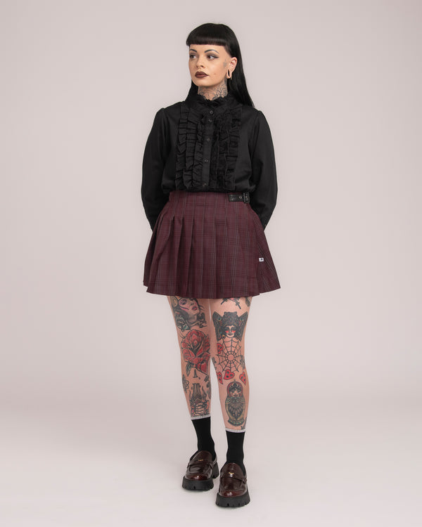 Cotton Sateen Frill Shirt - Black