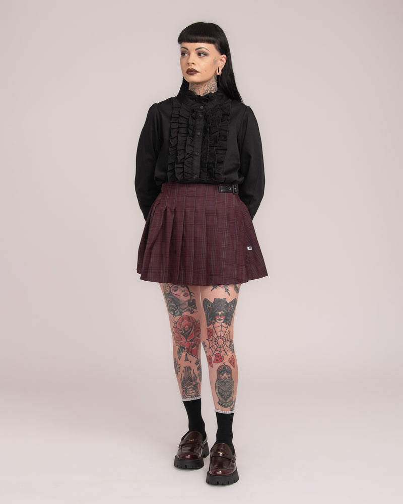 Cotton Sateen Frill Shirt - Black